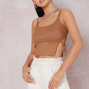 SHEIN ribbed self-tie side cropped cami top